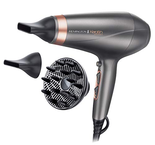 Remington Secador de Pelo Profesional Keratin Protect, Anillo Acondicionador Queratina y Aceite Almendras, Iónico, 2200W, Motor AC, 2 Concentradores, 1 Difusor, 3 Temperaturas, 2 Velocidades, AC8820 Remington Secador de Pelo Profesional Keratin Protect, Anillo Acondicionador Queratina y Aceite Almendras, Iónico, 2200W, Motor AC, 2 Concentradores, 1 Difusor, 3 Temperaturas, 2 Velocidades, AC8820